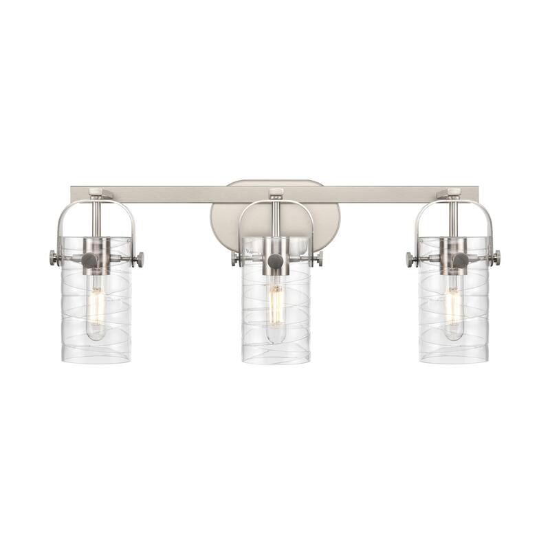 Innovations Lighting Pilaster II Cylinder - 3 Light 7" Wall-Mounted Bath Vanity Light - Deco Swirl/Satin Nickel