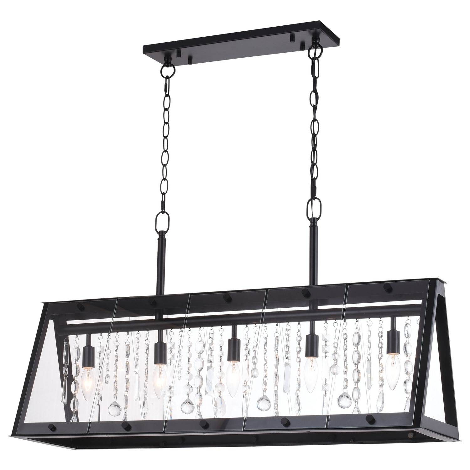 5 Light Linear Chandelier Pendant Light - Black Island Kitchen Dining Room Fixture - 20.75