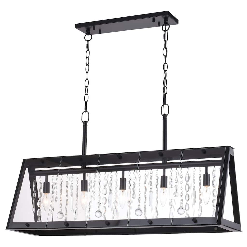 5 Light Linear Chandelier Pendant Light - Black Island Kitchen Dining Room Fixture - 20.75