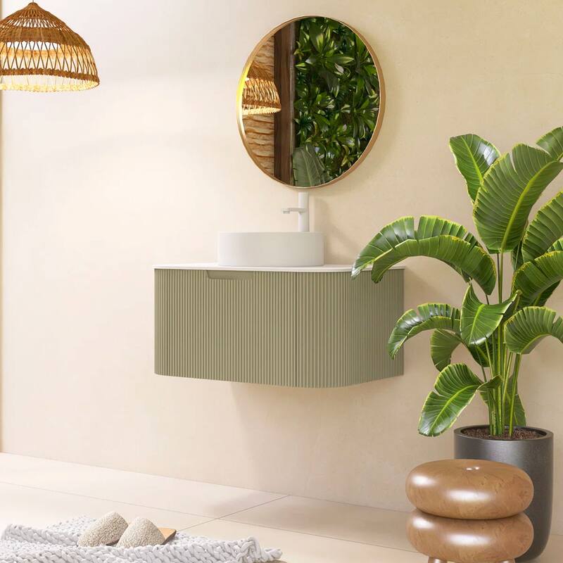 Wall-Mounted Bathroom Vanity with White Round Ceramic Sink