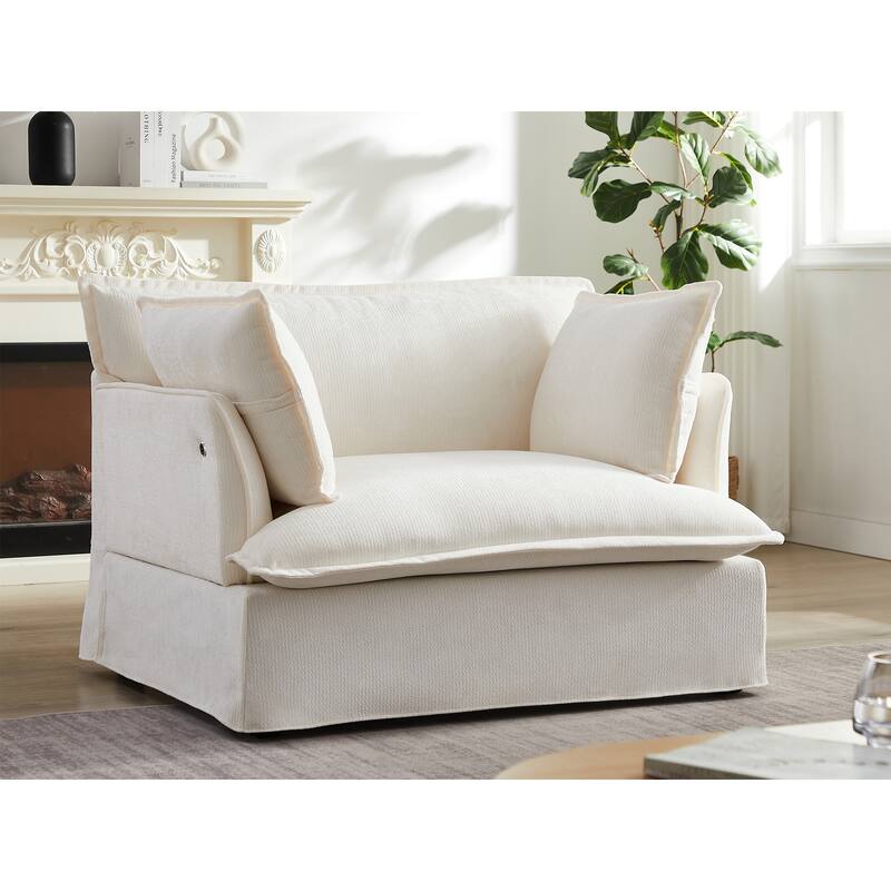 Roomfitters 47.2" Oversized Accent Chair, Chenille Armchair with Deep Wide Seat, Throw Pillows, Modern Lounge Sofa