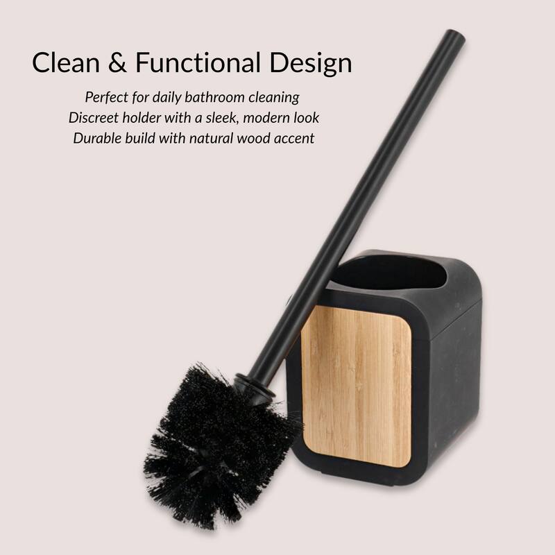 Toilet Brush and Holder Rubber and Wood - 4 L x 3.9 W x 15.2 H