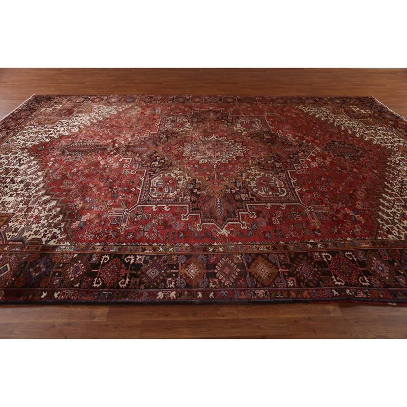 Vintage Vegetable Dye Heriz Persian Area Rug Wool Hand-knotted Carpet - 9'10" x 13'0"