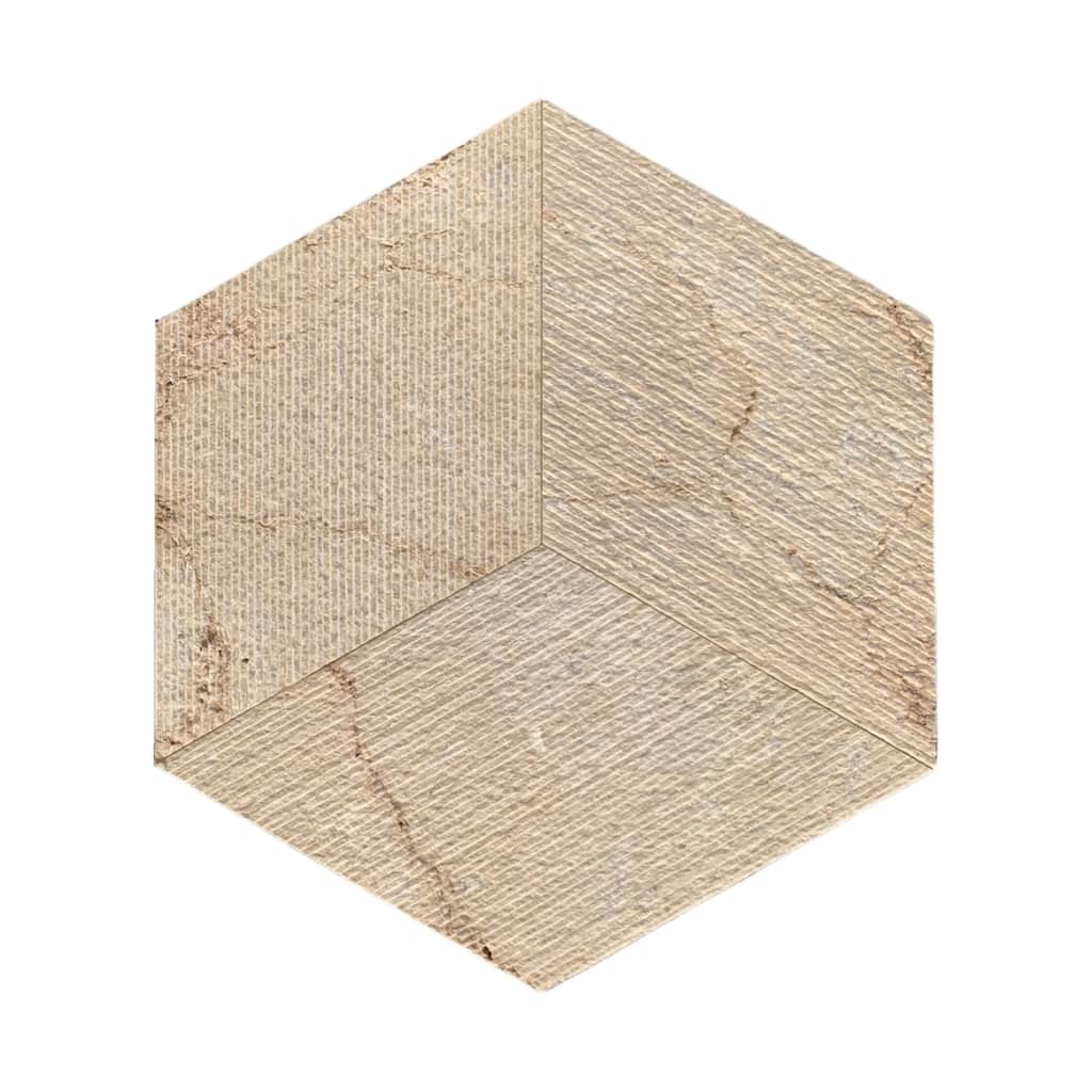 Hexagon Gold Beige 3D Fluted Marble Wall Tile - Textured Natural Stone, 12-Piece Box