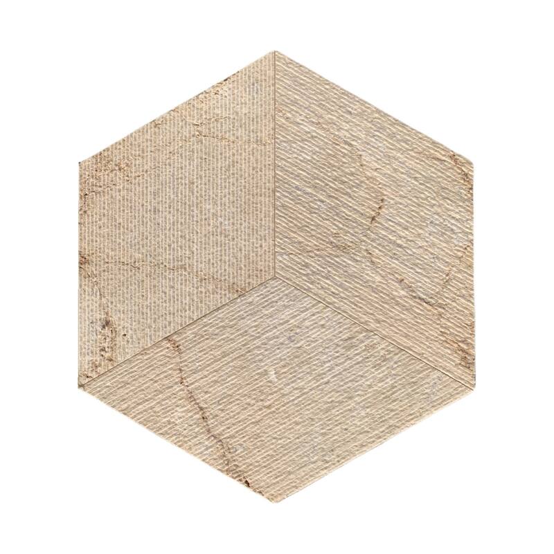 Hexagon Gold Beige 3D Fluted Marble Wall Tile - Textured Natural Stone, 12-Piece Box