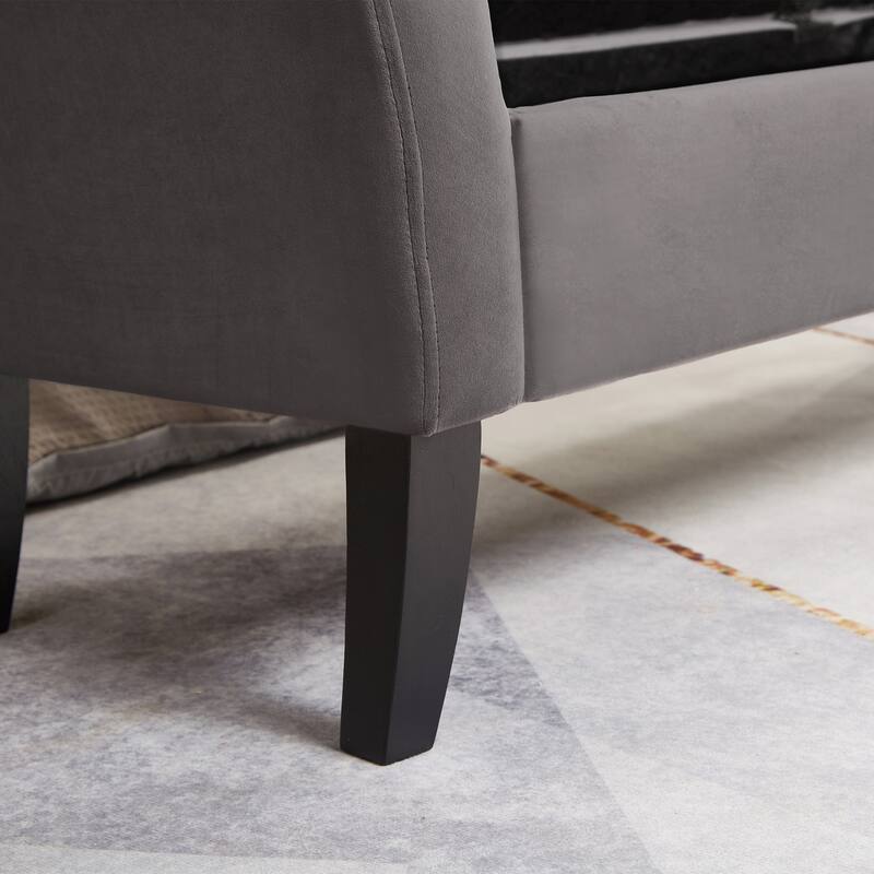 Bed Storage Bench with Curved Arms and Solid Wooden Legs