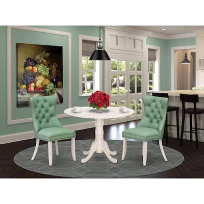 East West Furniture Kitchen Table Set Contains a Round Dining Table and Upholstered Chairs, Linen White (Pieces Options)