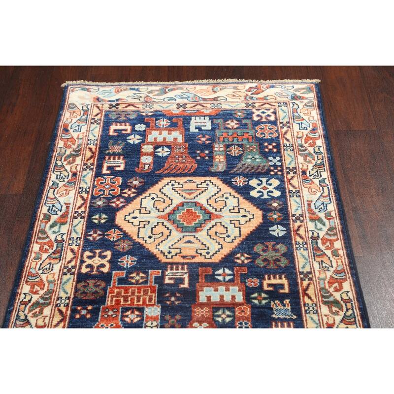 Tribal Geometric Oriental Kazak Runner Rug Wool Hand-knotted Carpet - 2'8" x 11'9"