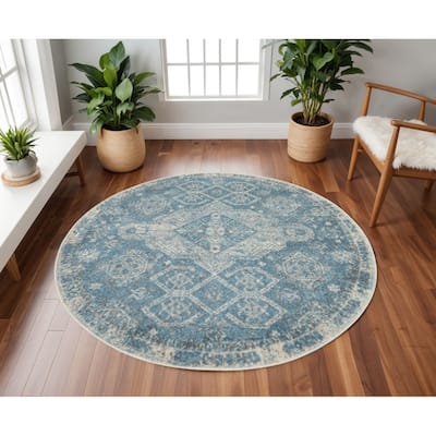 Power Loomed Distressed Geometric Stain Resistant Low Pile Area Rug - 94' X '94' X '0.25