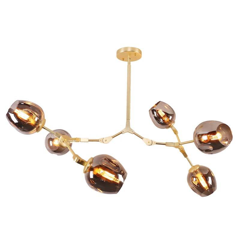 Adjustable Chandelier Pendant, Gold Chandelier with Smoked Glass Shades
