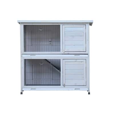 2-Story Outdoor Rabbit Hutch and Indoor Cage with Attached Run, Featuring Two Removable No-Leak Trays, Non-Slip Ramp