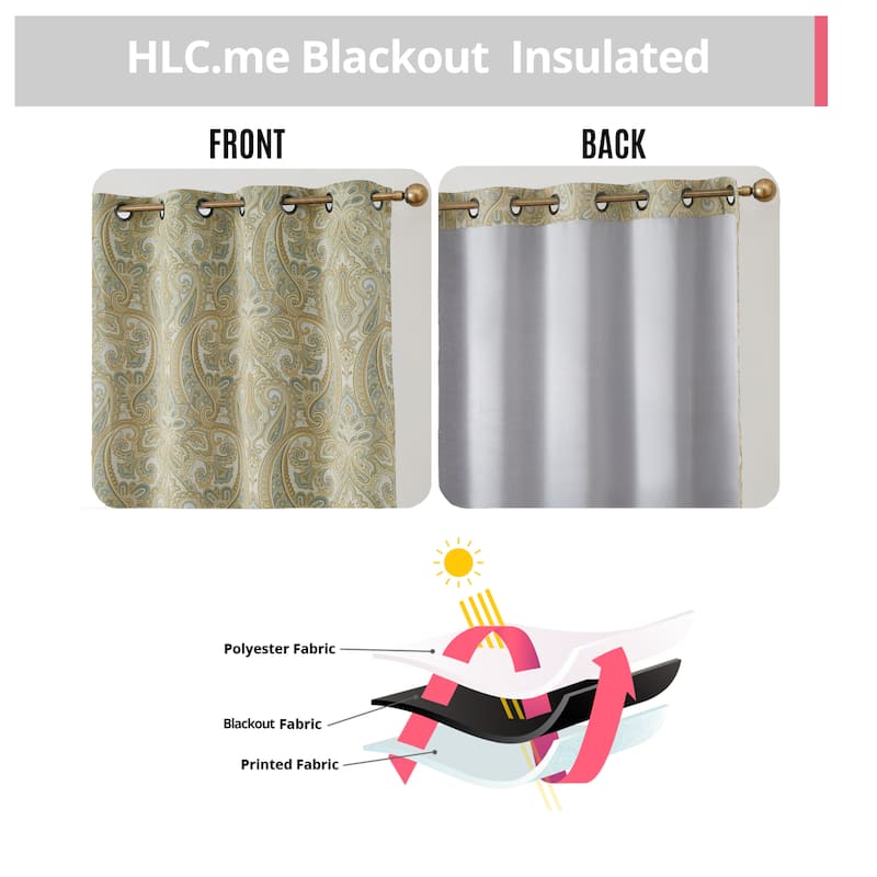 HLC.me Paris Paisley Print Light Reducing Filtering Grommet Window Curtain Panels - Set of 2
