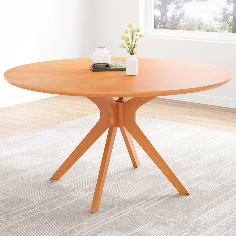 47.2" Round Solid Wood Dining Table with Intersecting Pedestal Base - Honey