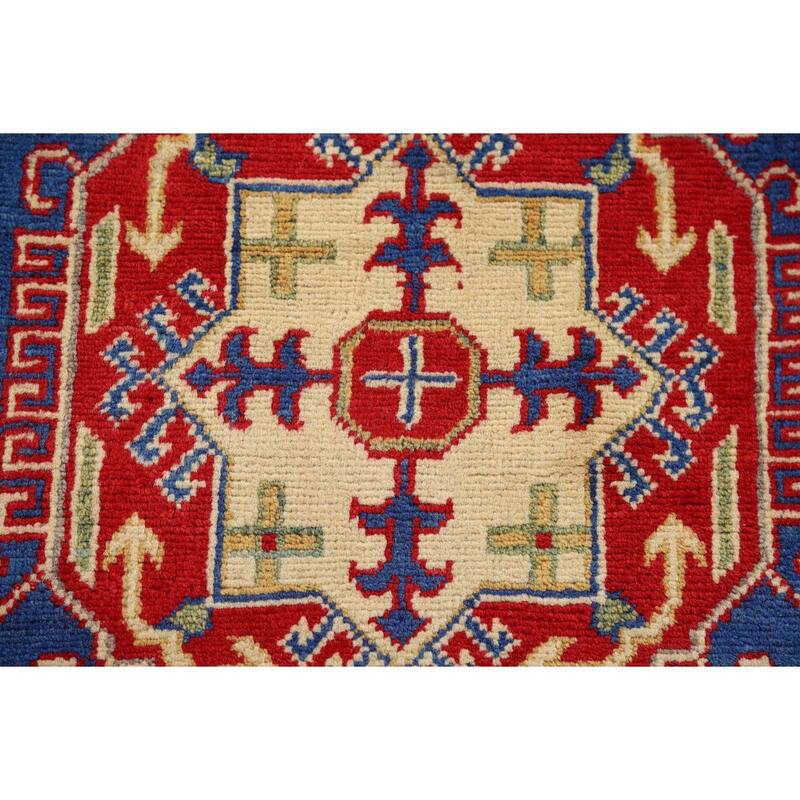 Blue Kazak Oriental Foyer Rug Hand-Knotted Wool Carpet - 2'8" x 4'0"