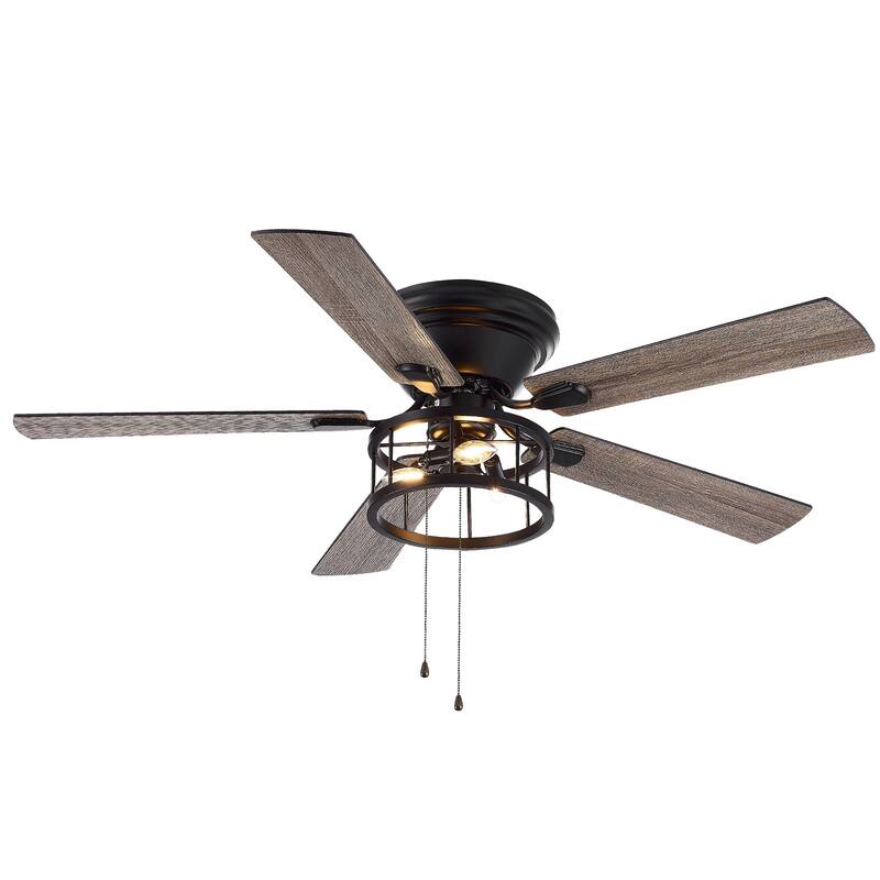52" 5 Blades Black Ceiling Fan with Light and Pull Chain - 52 Inch