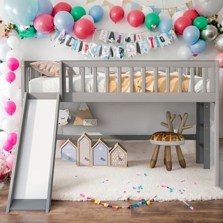 Modern Full Size Low Loft Bed With Ladder And Smooth Slide,A Better Sleeping Environment for Bedroom