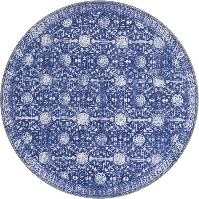 Transitional Rine Collection Area Rug - 3'6" Round - Navy Blue