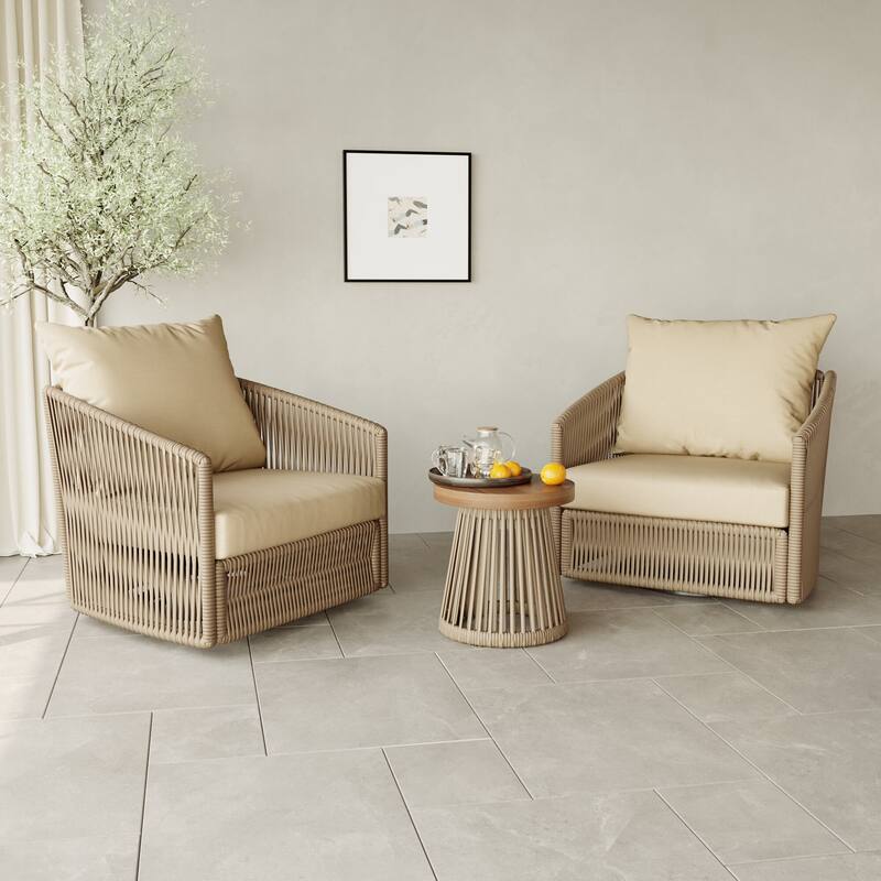 3-piece Cushioned Swivel Patio Wicker Furniture Set Outdoor Rattan Bistro Set