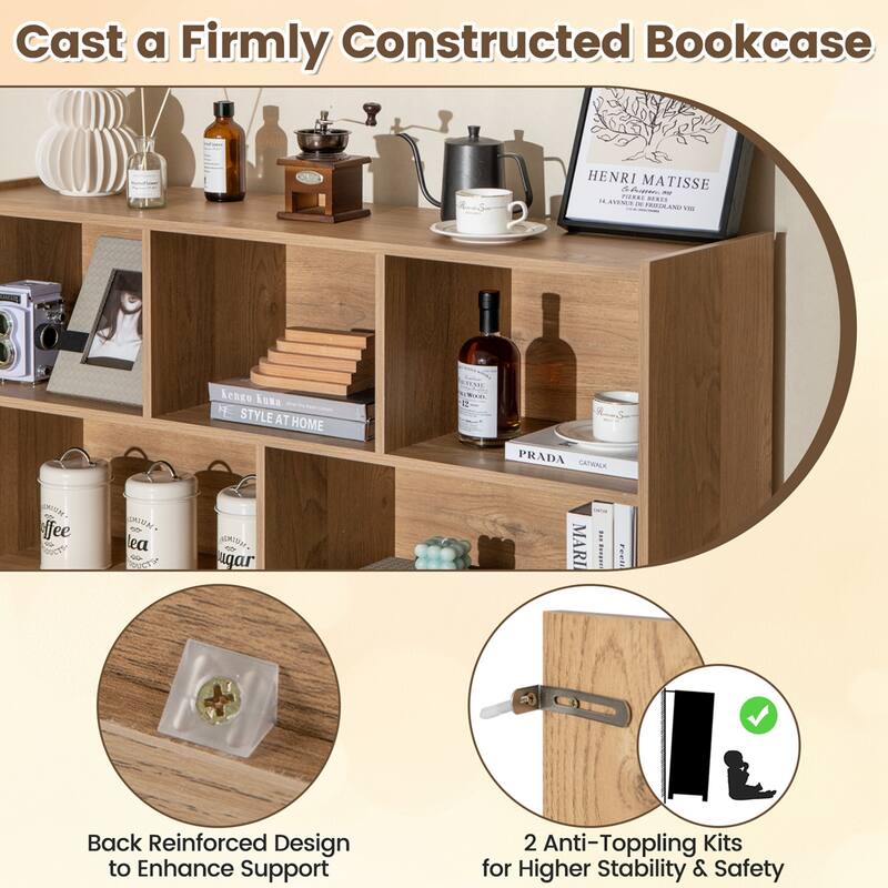 Costway 3-tier Open Bookcase 8-Cube Bookshelf Storage Display Cabinet - 48'' x 12.5'' x 36.5''