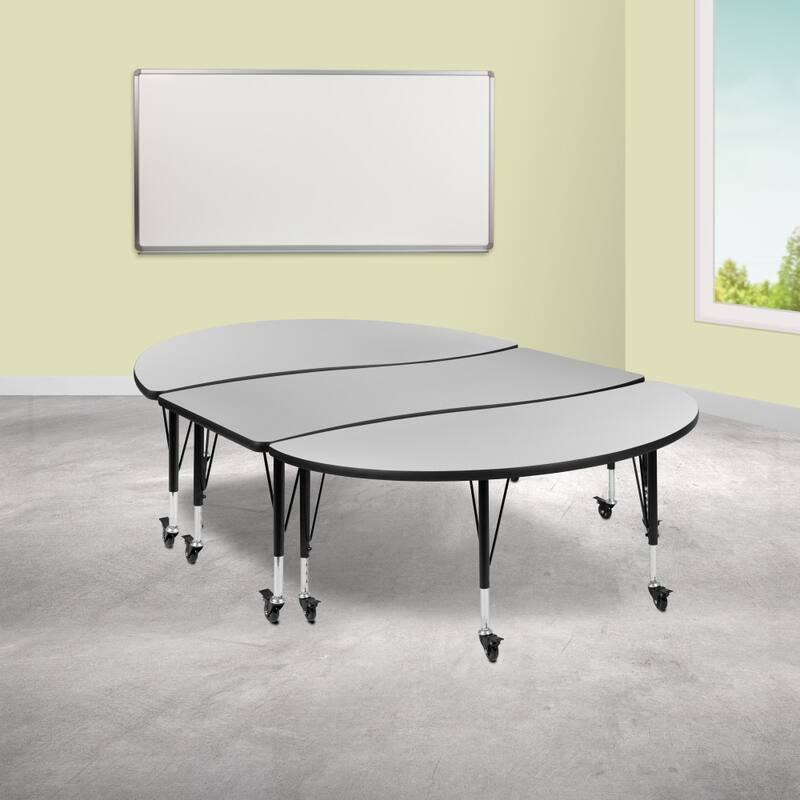 3PC Mobile 86" Oval Wave Flexible Grey Kids Adjustable Activity Table Set - Grey