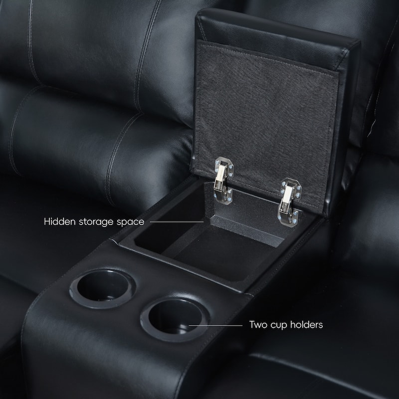 6PCS, 2 Manual Recliners, Faux Leather Reclining Sectional with Center Console