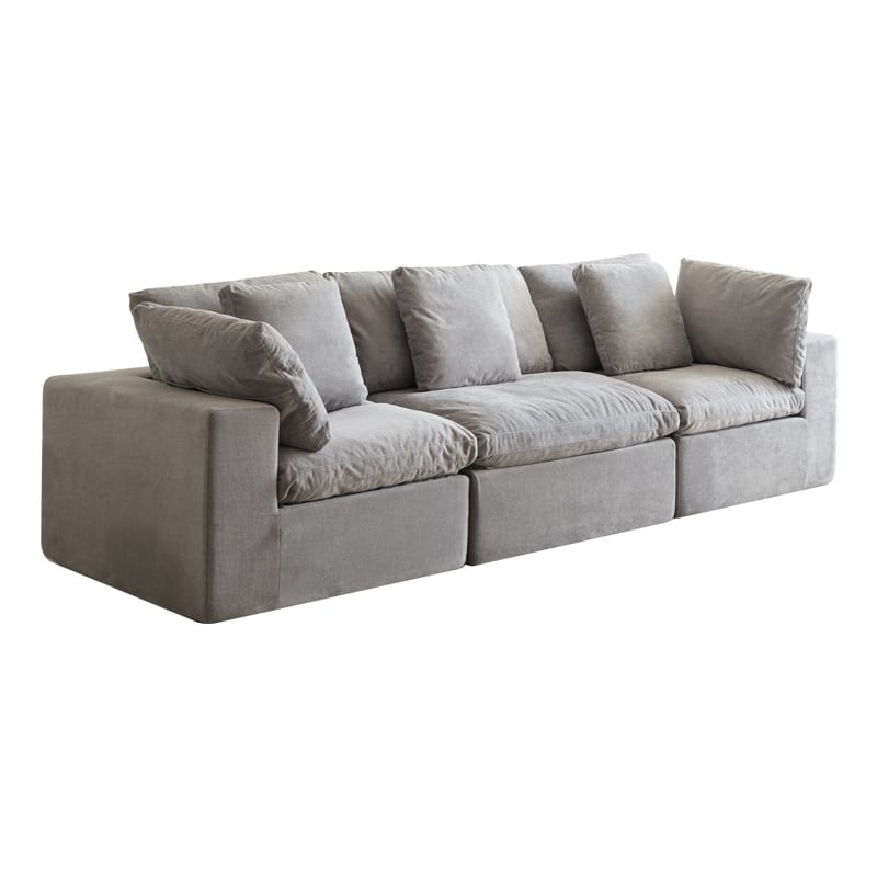 Modular Sectional Sofa with 33D High Density Sponge, Waterproof Flannel Fabric Compression Couch with Square Arms and Pillows