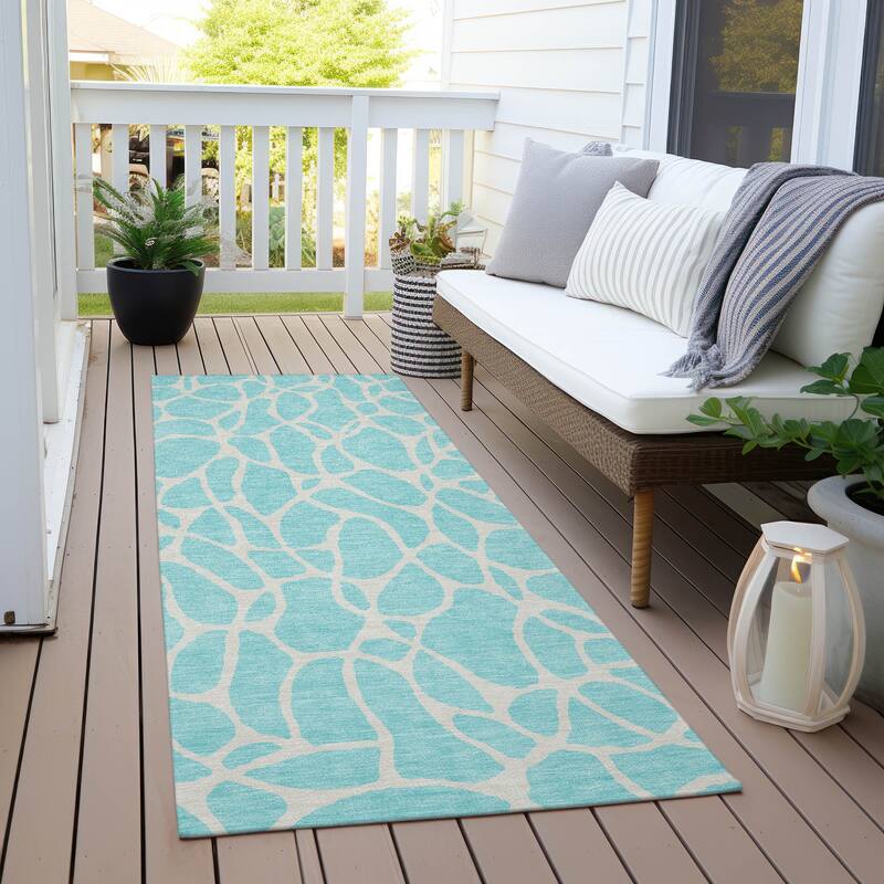 Machine Washable Indoor/ Outdoor Modern Chantille Rug - Aqua - 2'3" x 7'6"