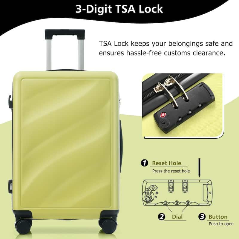 3-Piece, 20, 24, 28-Inch Modern Luggage Sets with Side Hooks and TSA Lock, for Boarding Travel, Tea Green