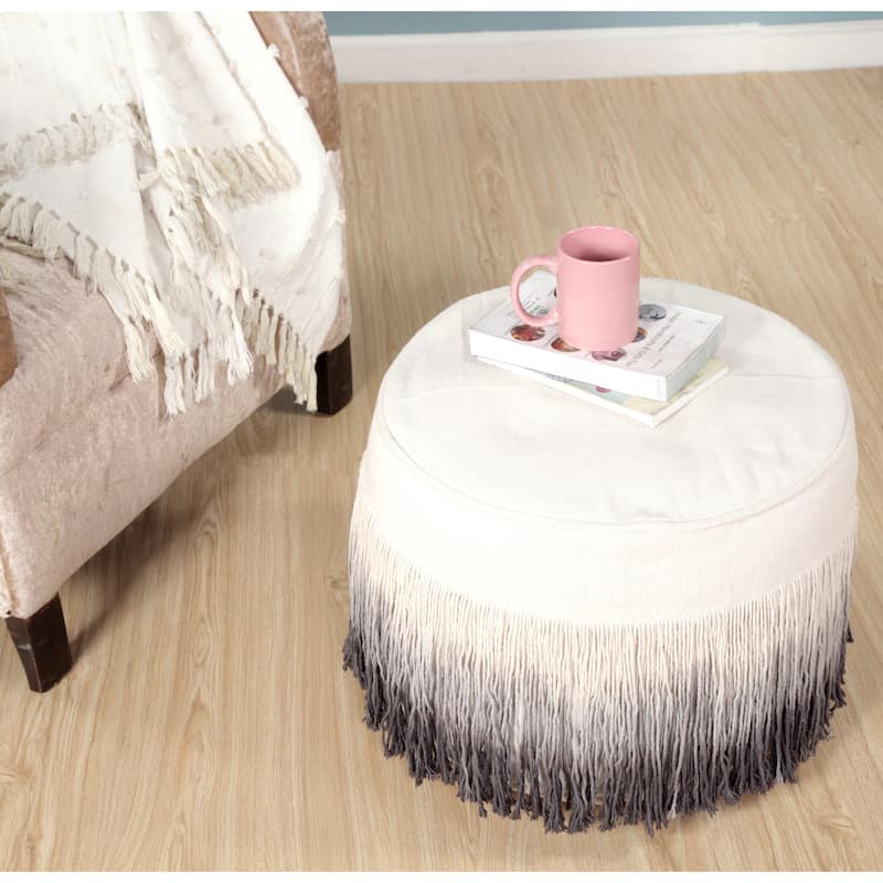 HomeRoots 20" Beige 100% Cotton Ottoman