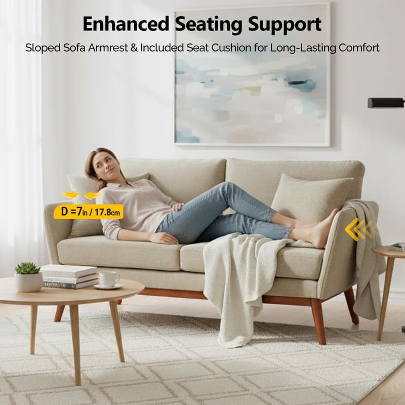 Linen Blend Mid-Century Modern Small Spaces Loveseat Two-Seater Sofa With Solid Wood Base