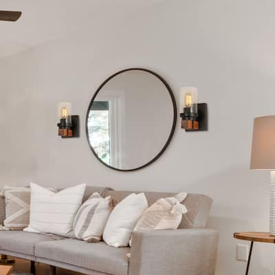 Anmytek Modern Farmhouse 1-Light Wall Sconces Cylinder Glass Bathroom Vanity Lights - 4.75"L x 5"W x 6"H