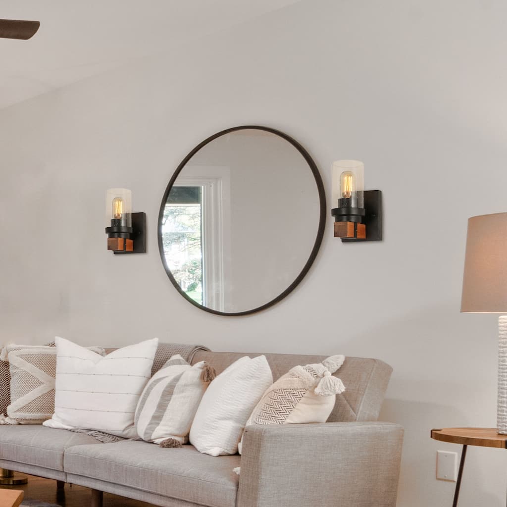 Anmytek Modern Farmhouse 1-Light Wall Sconces Cylinder Glass Bathroom Vanity Lights - 4.75"L x 5"W x 6"H