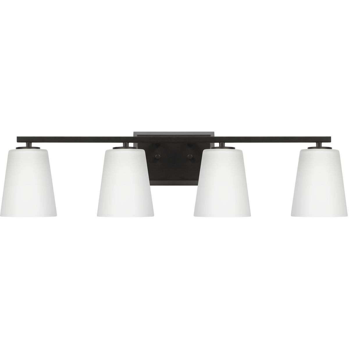 Vertex Collection Four-Light Matte Black Etched White Glass Contemporary Bath Light - 29 in x 6.25 in x 7.5 in