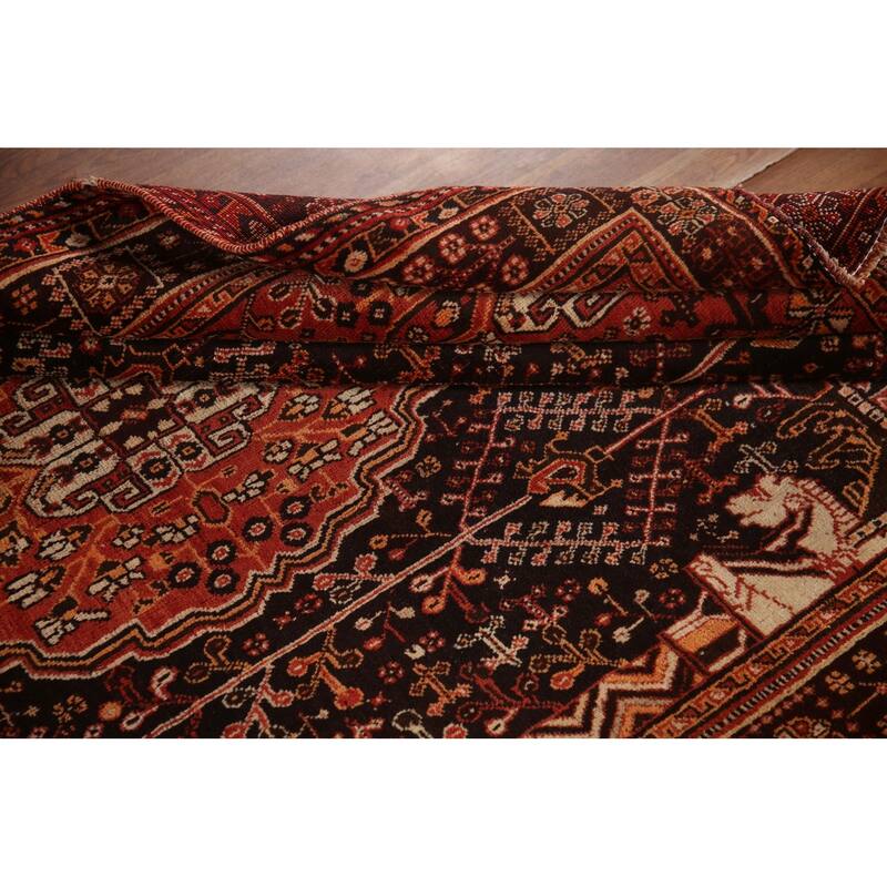 Black Tribal Shiraz Persian Vintage Area Rug Handmade Wool Carpet - 5'4"x 8'0"