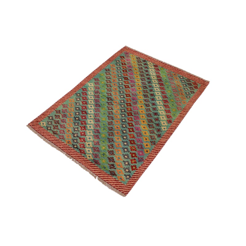Shabby Chic Balochi Bowers Blue/Red Hand Knotted Wool Rug - 3'4'' x 5'1''