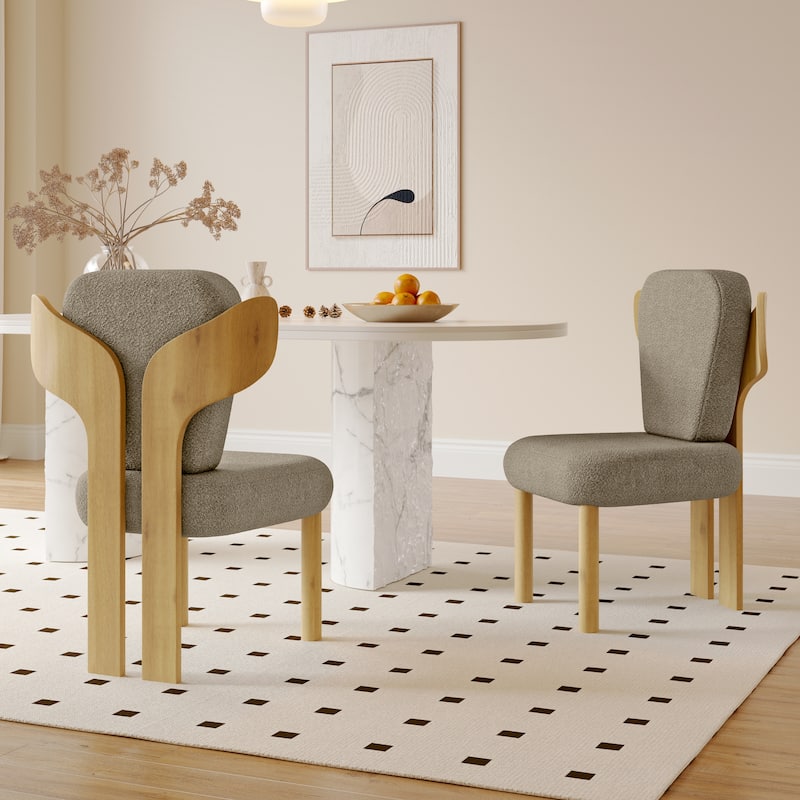 Corvus Delhi Teddy Fabric Upholstery Dining Chairs with Wood Legs (Set of 2)