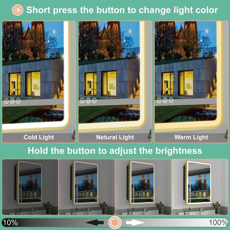 Milo LED Iron Medicine Cabinet with Mirror, Dimmable, Anti-fog, Adjustable Glass Shelves, Recessed or Surface Mount