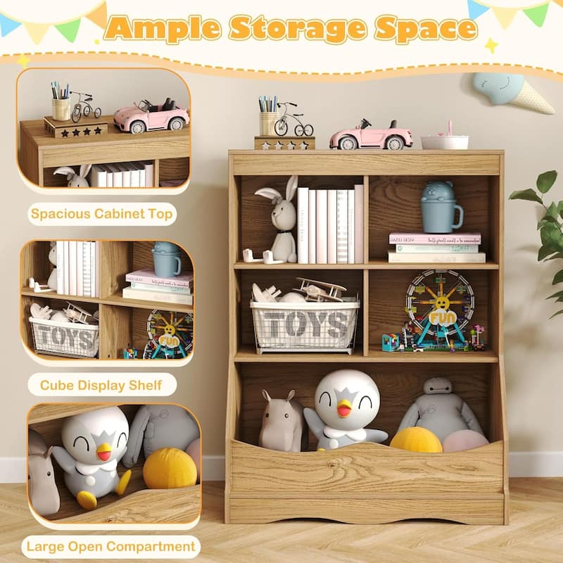Kids Toy Storage Organizer w/Bookcase Wooden Toy Storage Unit