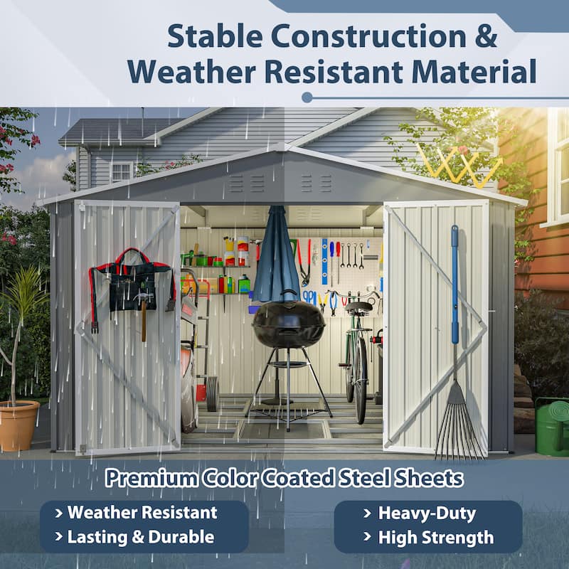 GDFStudio - Evelyn Spacious Outdoor Waterproof Tool Storage Shed with Durable Metal Frame