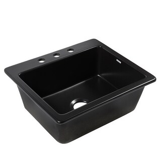 Jackson Matte Black Fireclay 25" Single Bowl Drop-In Kitchen Sink with 3 Holes