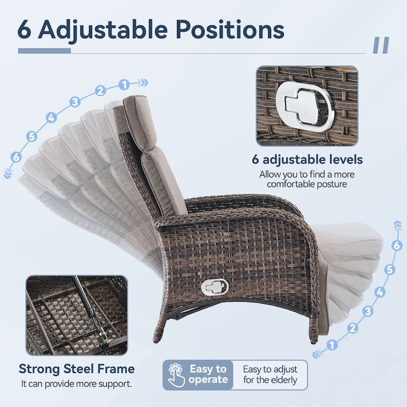 Outdoor Chaise Lounge Chair Adjustable 6-Position