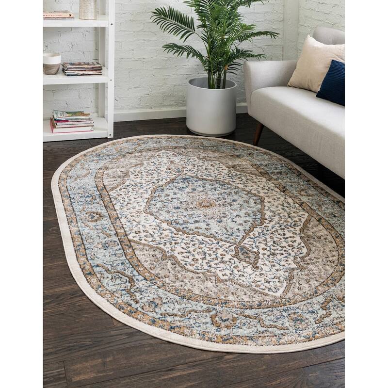 Traditional Jeopok Collection Area Rug - Blue - 4'x6' Oval