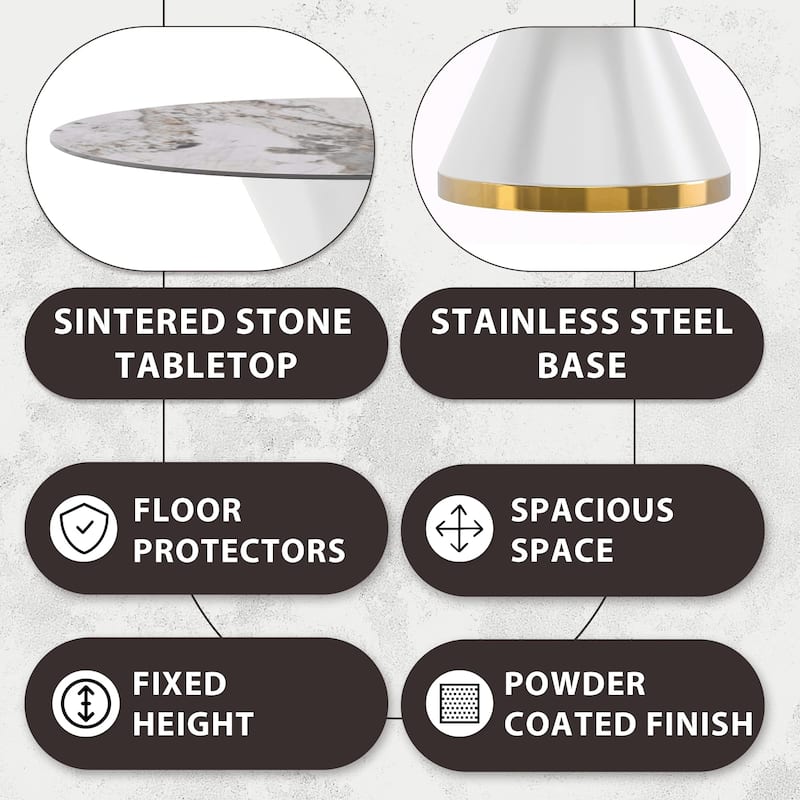 Round Dining Table with a Glass/Stone Tabletop in Qorvus Series by LeisureMod