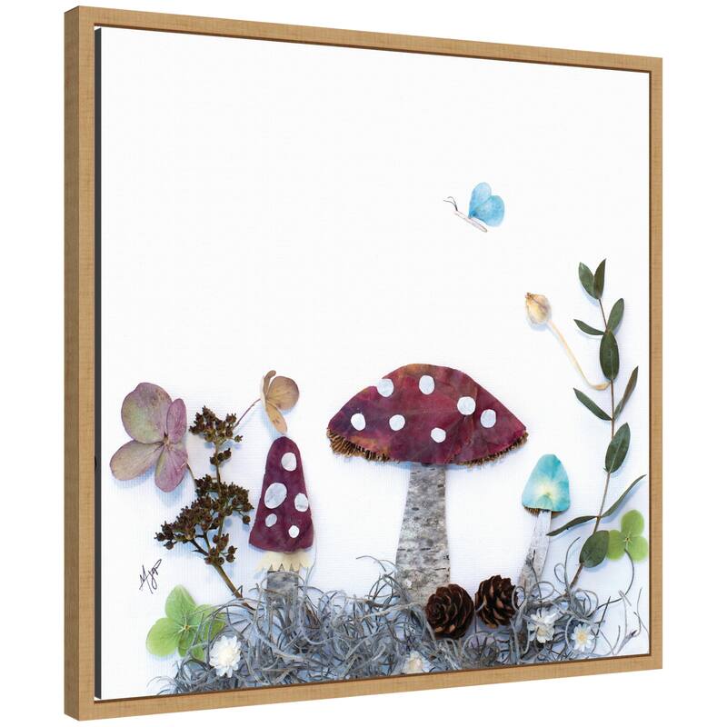 Kate and Laurel Mushroom No. 1 by Madeline Jeppesen Framed Canvas Wall Art Print - 22x22 - Natural