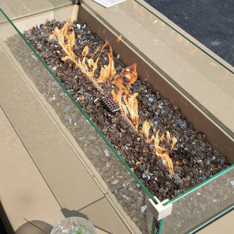 Elementi Plus Meteora Outdoor Fire Pit Table Concrete Rectangular 60000 BTU - 55.9 x 31.9 inches with Lid, Fire Glass, and Cover