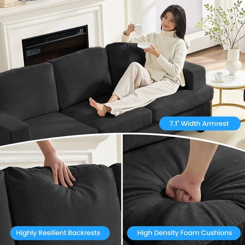 Mixoy W82" Chenille Straight Sectional Sofa,Cloud Sleeper Comfy Upholstered 3-Seater Sofa Couch