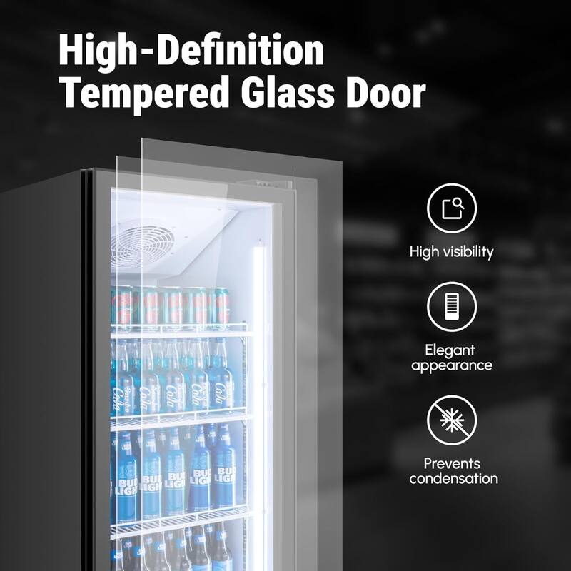 21.7 in. 12.4 cu. ft Merchandiser Refrigerator in Black Commercial Beverage Cooler Adjustable Shelves Dual Glass Door