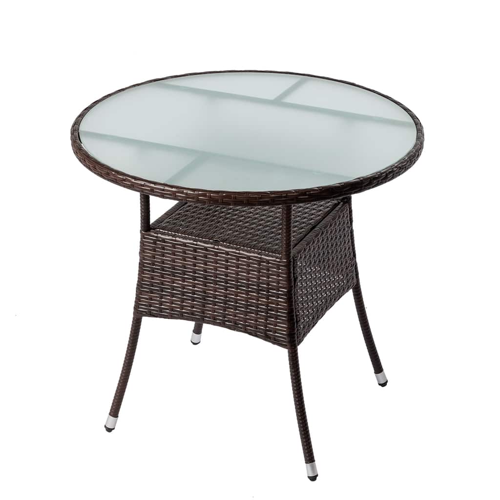 31.5" Round Hand-Woven Rattan Patio Dining Table with Glass Top Perfect for 2-4 Seats - 31.5” x 31.5” x 29”