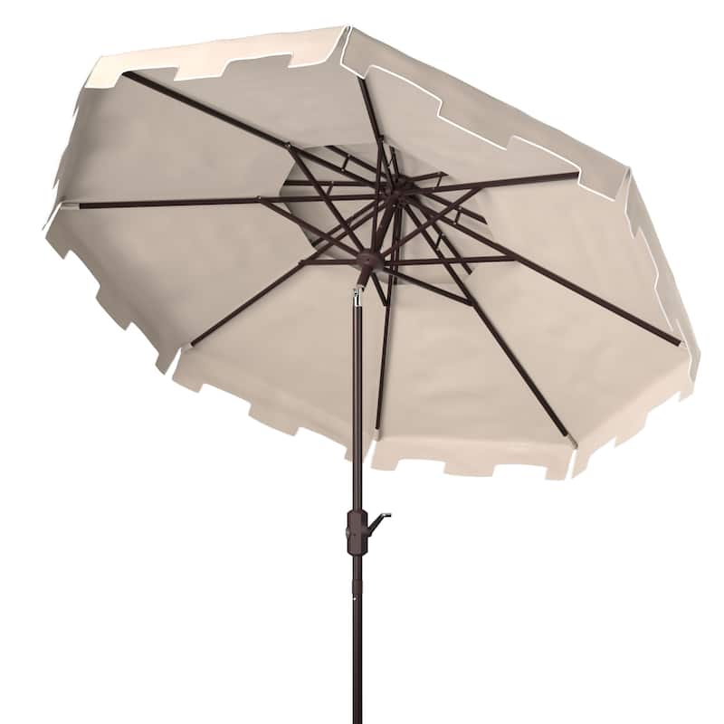 SAFAVIEH Outdoor Livia 9Ft Double Top Market Umbrella, Base Not Included - Beige/White