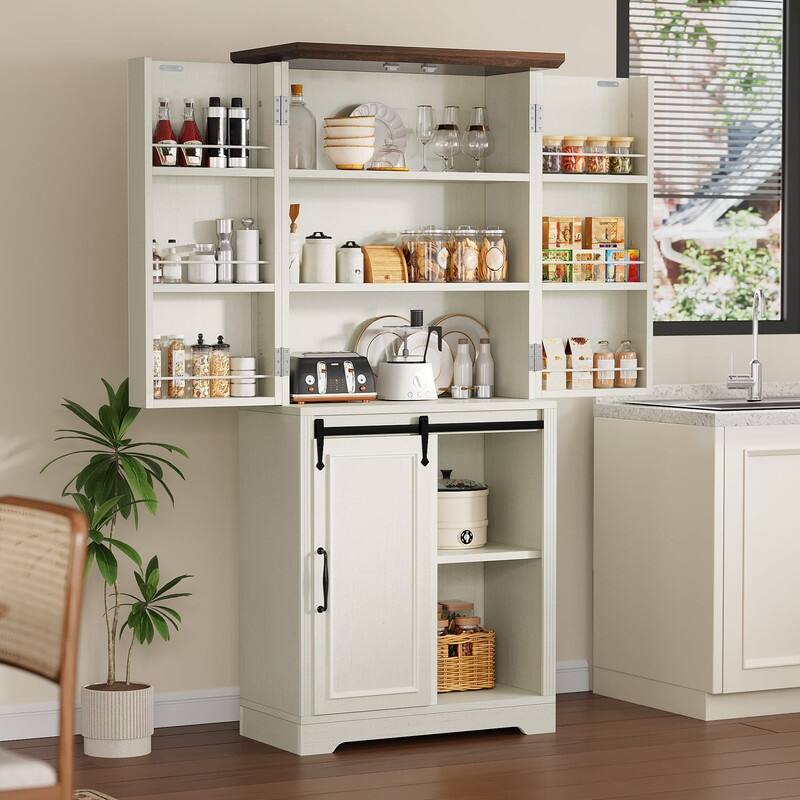Moasis Farmhouse Kitchen Pantry Storage Cabinet with Barn Doors And 4 Drawers